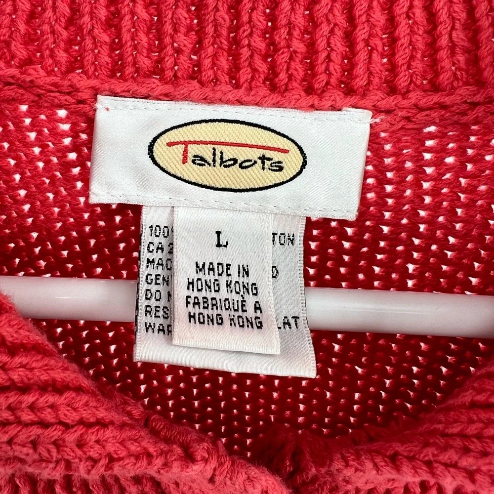 Talbots L salmon pink button up collared cardigan sweater cotton casual work